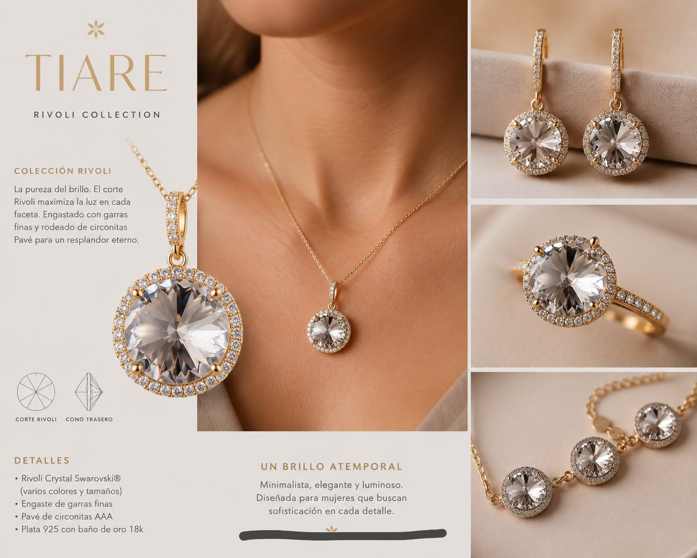 Set Rivoli Crystal — cristal transparente con baño de oro