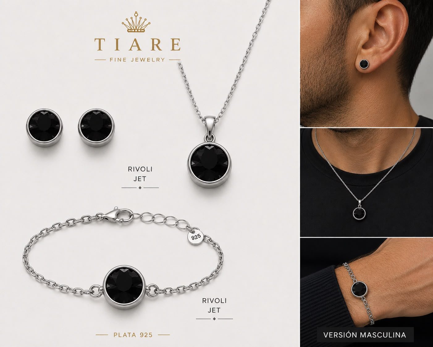 Set Rivoli Jet — cristal negro sobre plata 925