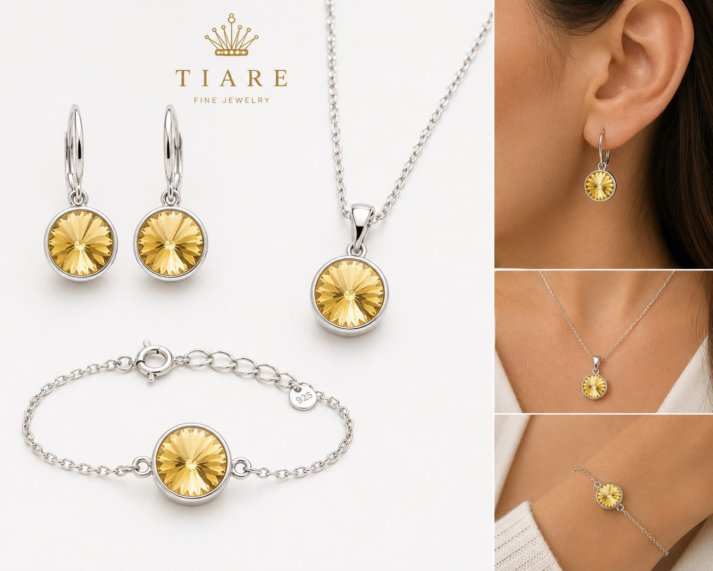 Set Rivoli Citrine para ella — cristal amarillo sobre plata 925