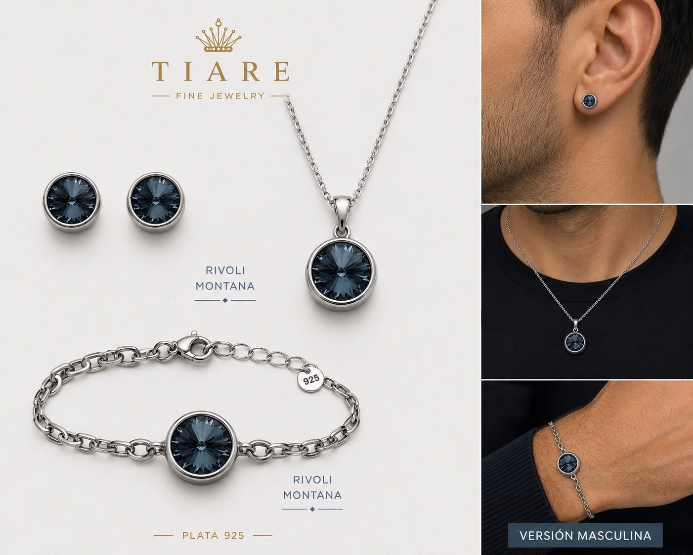 Set Rivoli Montana — cristal azul sobre plata 925